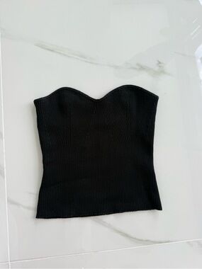 Reformation Strapless Black Ribbed Bustier Top